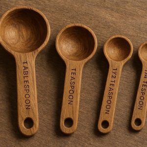 28 Wooden Measuring Spoon Set of 4 with Natural Finish for Rustic Kitchen Decor
